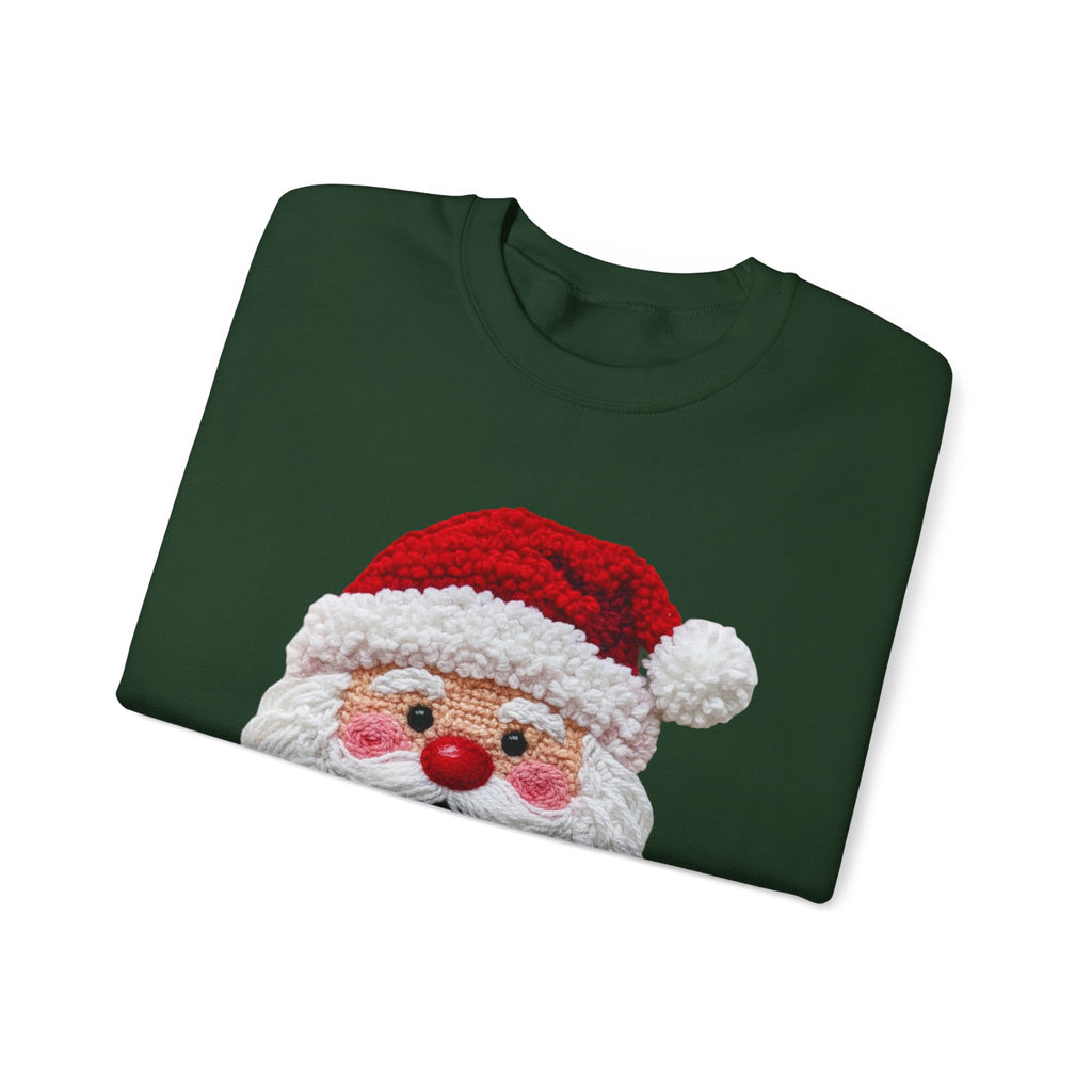 Yarn Look Crochet Santa Sweatshirt,  Viral Faux Latch Hook Christmas Shirt, Cute Holiday Sweater, Plus Size Available