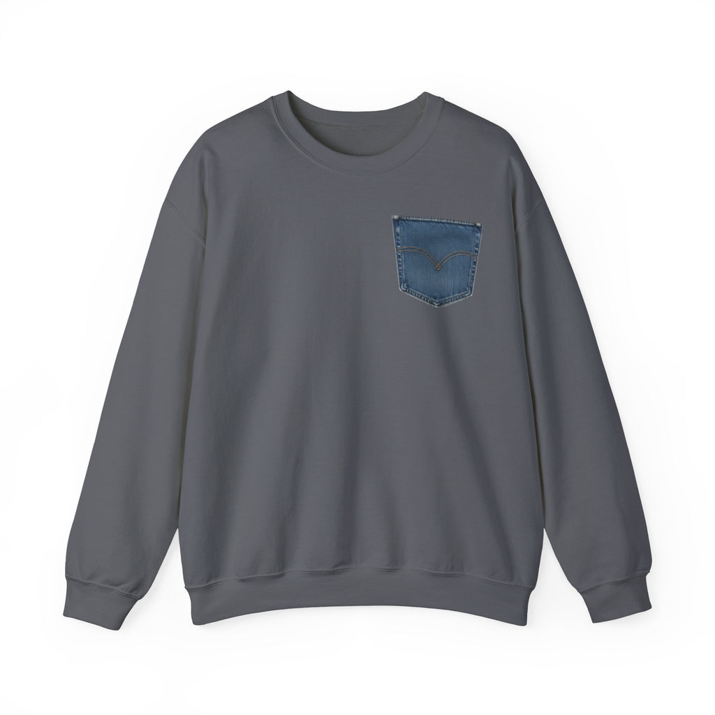 Faux Denim Pocket Sweatshirt, Fun Denim Pocket Print Crewneck, Cozy Denim Pocket Look Sweater, Gift for Her Him
