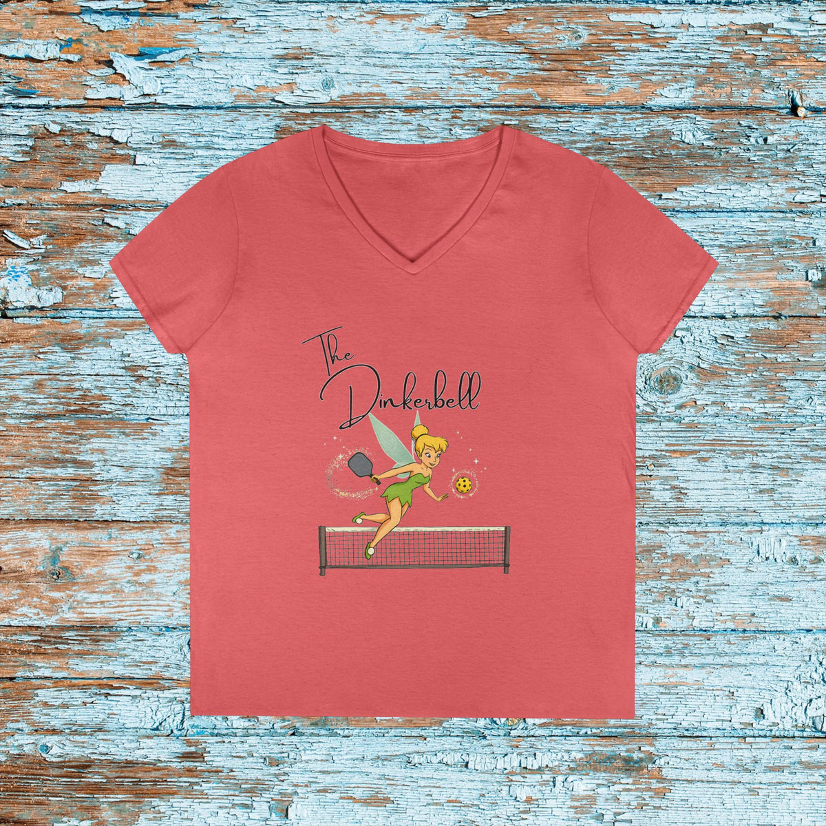 Dinkerbell Pickleball Shirt Funny Ladies V-Neck Tee | Custom Team Shirt for Doubles Tourney | Cute Pickleball Outfit Gift for Players