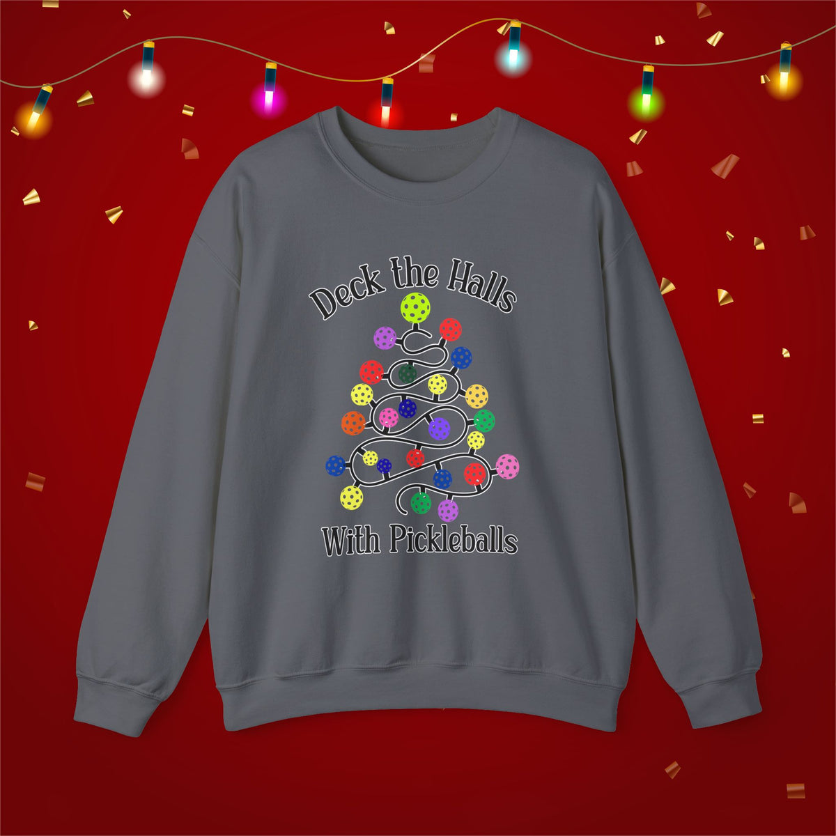 Deck the Halls With Pickleballs Funny Unisex Heavy Blend™ Crewneck Sweatshirt