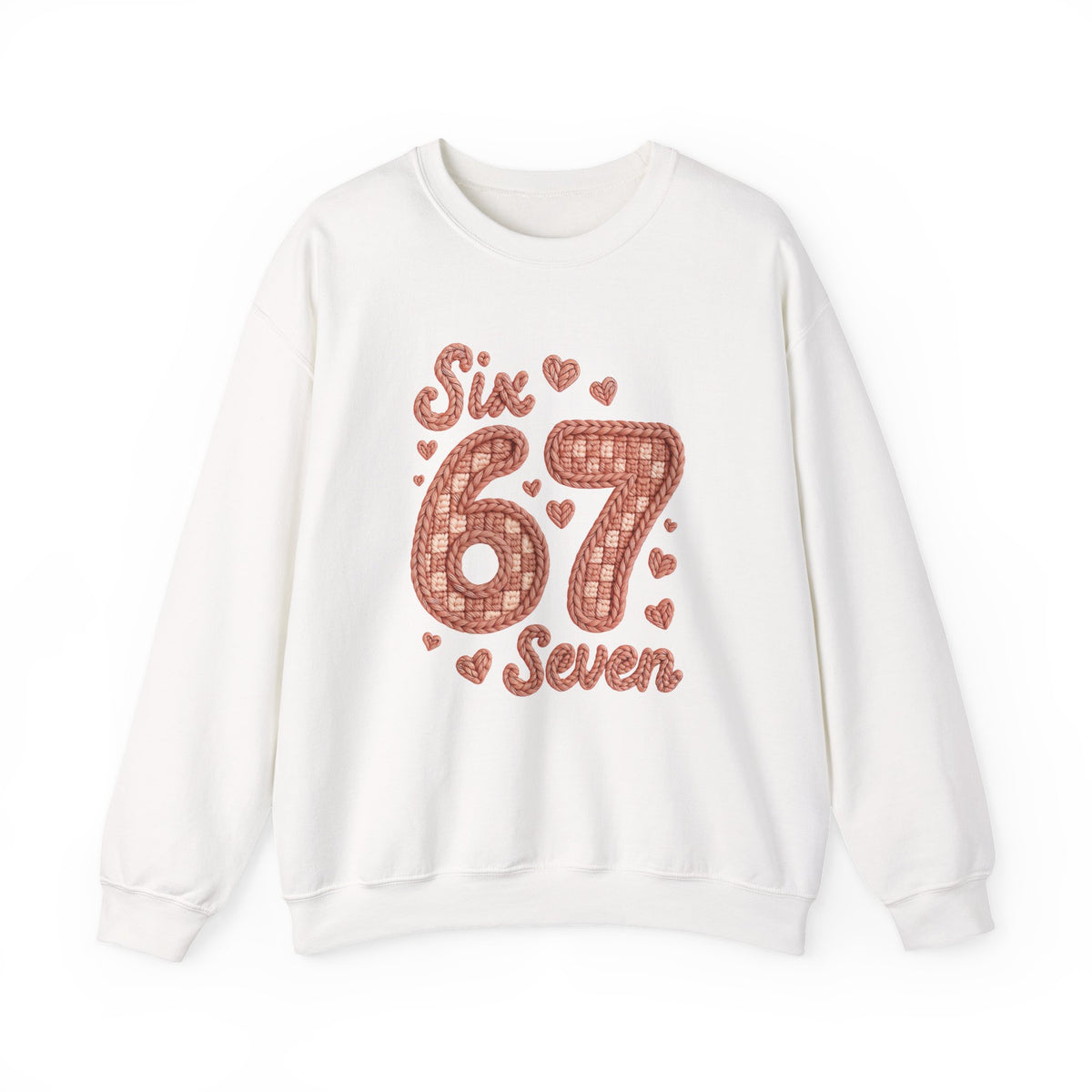 Funny Six Seven Faux Yarn Sweatshirt, 67 Trend Valentine Crewneck, Knitted Look Heart Sweater, Aesthetic Valentine Gift, Cozy Teacher Shirt
