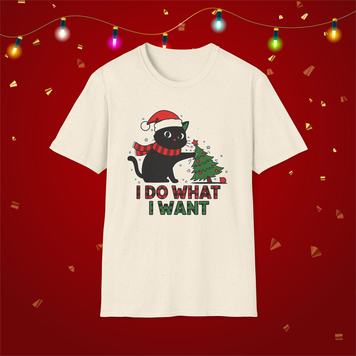 Funny Cat Christmas Shirt I Do What I Want Christmas Tree Knocked Over Tee Cute Holiday Cat Lover T-Shirt Humorous Gift for Pet Owners