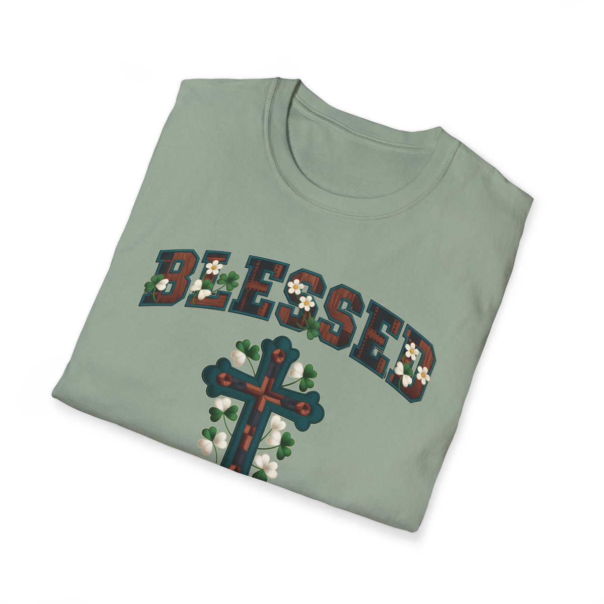 Faux Yarn Blessed Cross St. Patrick's Day T-Shirt, Faux Crochet, Shamrock Shirt, Pinch Proof, Fun St. Paddy's Day, Christian Tee
