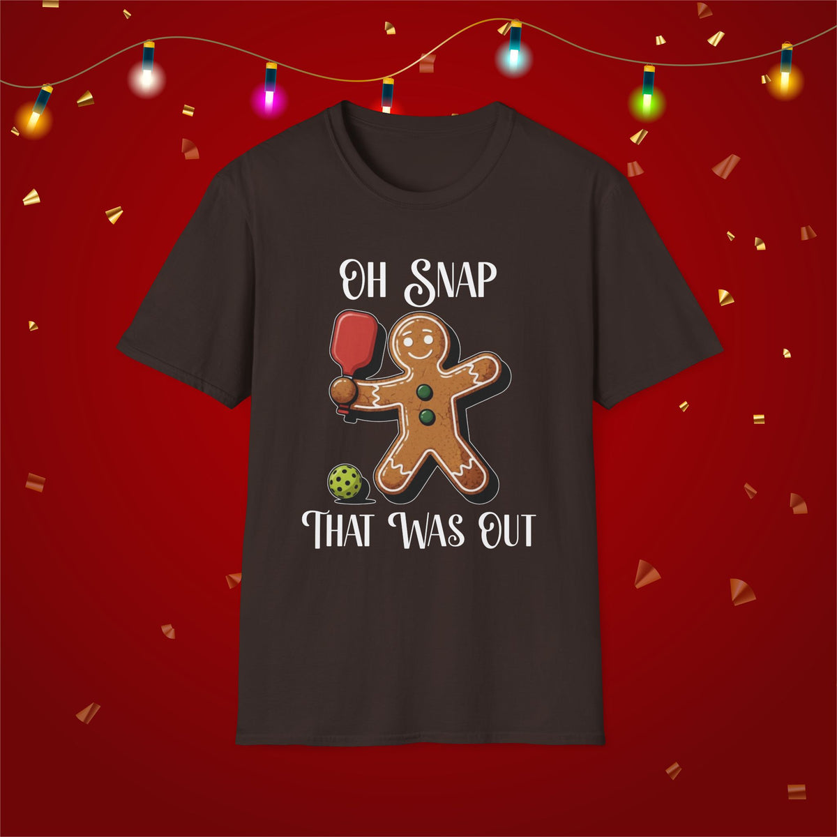 Christmas Pickleball Funny Gingerbread Man Paddle Unisex Softstyle T-Shirt Team Shirt for Mom Grandma Dad Favorite Player Gift Xmas Gift