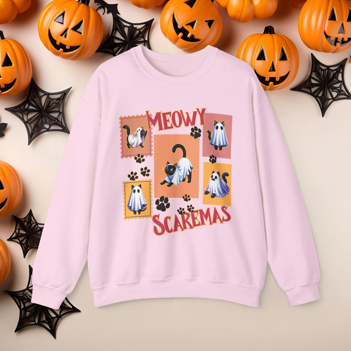 Funny Halloween Cat Ghost Crewneck Cute Fall Fun Spooky Pumpkin Cozy Season Sweatshirt