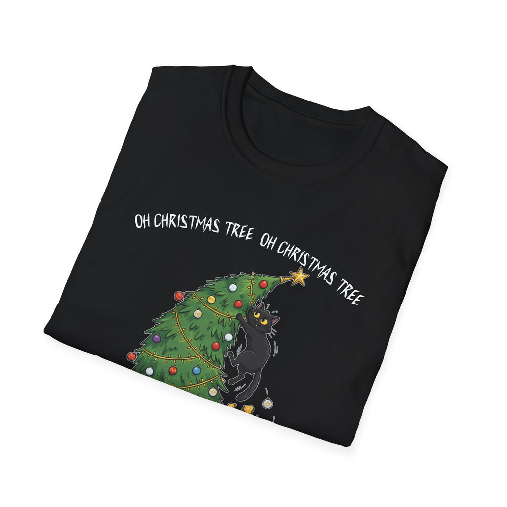 Funny Cat Christmas Shirt What? Christmas Tree Knocked Over Tee Cute Holiday Cat Lover T-Shirt Humorous Xmas Gift for Pet Owners, Soft Style