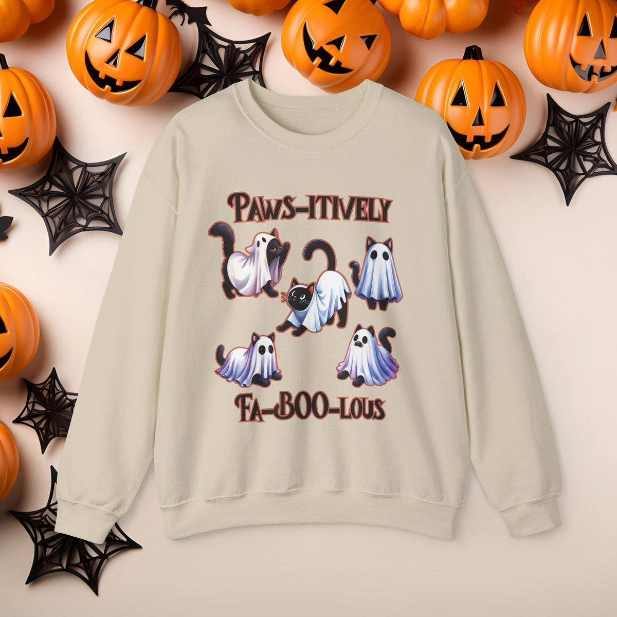 Funny Halloween Cat Ghost Crewneck Cute Fall Fun Spooky Pumpkin Cozy Season Sweatshirt
