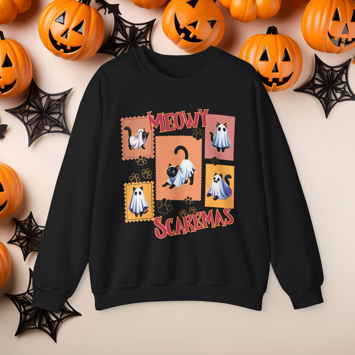 Funny Halloween Cat Ghost Crewneck Cute Fall Fun Spooky Pumpkin Cozy Season Sweatshirt