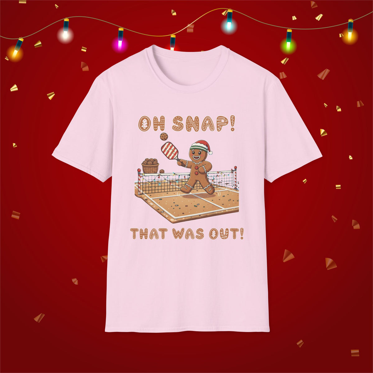 Christmas Pickleball Funny Gingerbread Man Paddle Unisex Softstyle T-Shirt Team Shirt for Mom Grandma Dad Favorite Player Gift Xmas Gift