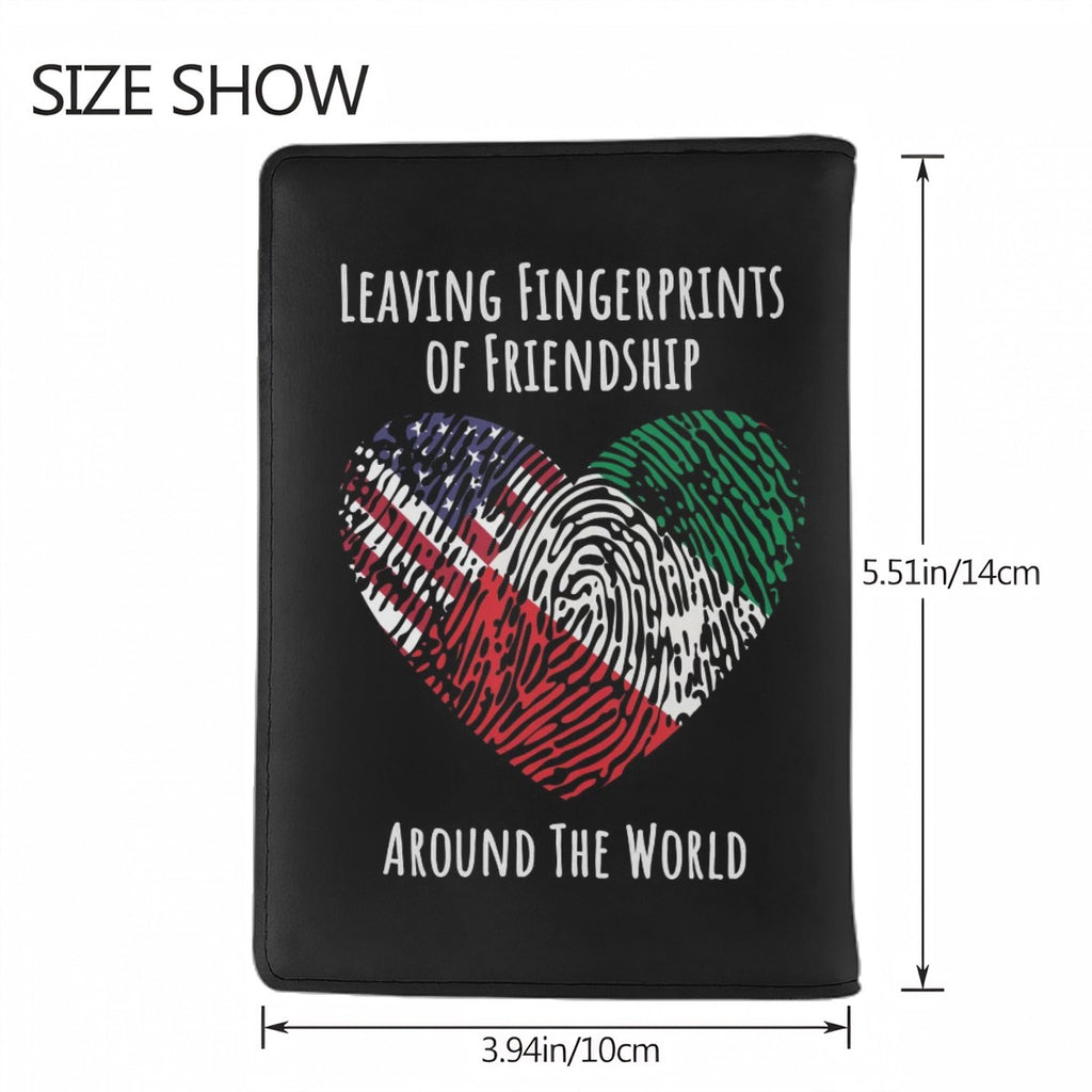 Small Passport Holder for Travel (DoubleSided Pattern) 2 Leaving Fingerprints of Friendship