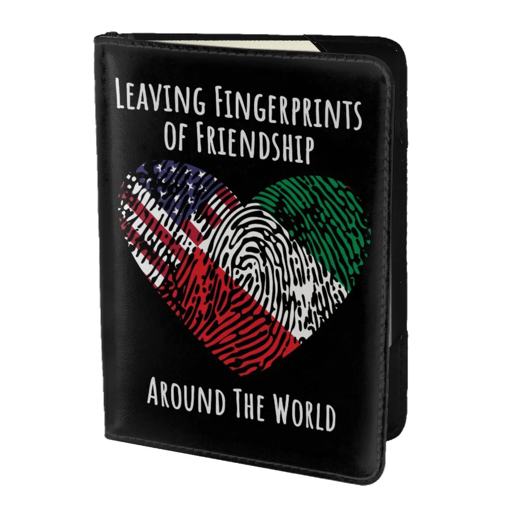 Small Passport Holder for Travel (DoubleSided Pattern) 2 Leaving Fingerprints of Friendship