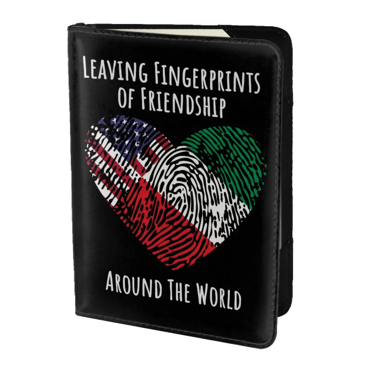 Small Passport Holder for Travel (DoubleSided Pattern) 2 Leaving Fingerprints of Friendship