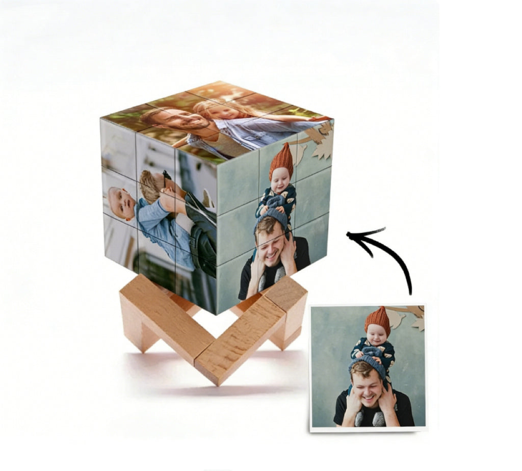 Personalized Custom Magic Cube Picture Cube Gift For Dad With Wooden Rubic's Cube Bracket