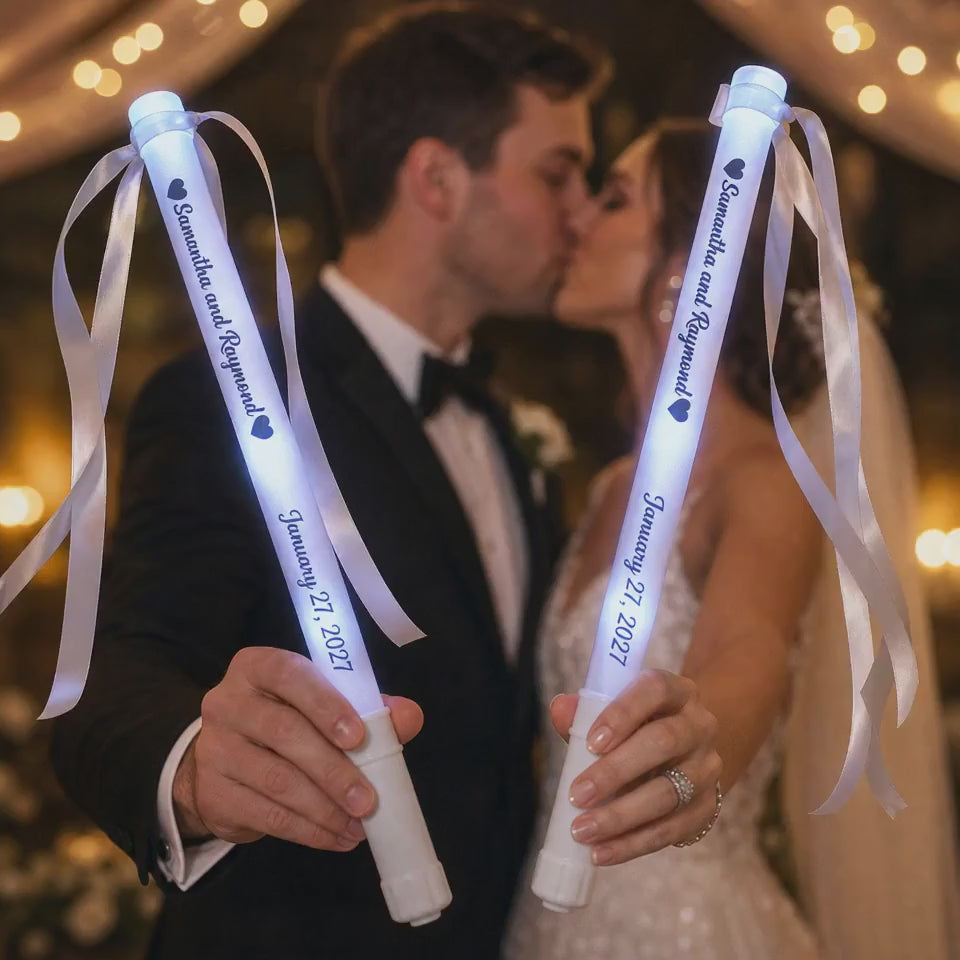 Personalized Light Up LED Stick Wedding Wands with Ribbon Lights Wedding Party Favor with "Made in China" Label